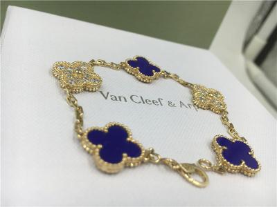 中国 型のアルハンブラのブレスレットの贅沢なダイヤモンドの宝石類5モチーフのイエロー・ゴールドの青い陶磁器 販売のため