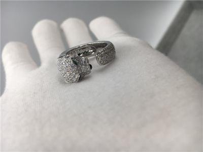 China Anel de Panthere do ouro branco do diamante 18K, pantera Ring With Emeralds Onyx à venda