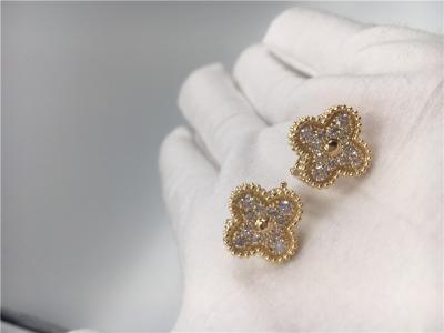 China Round Diamonds Vintage 18K Gold Earrings Handmade For Wife / Girlfriend for sale