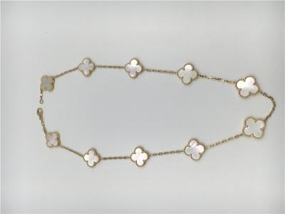 China White Mother Of Pearl Van Cleef Arpels Alhambra Necklace 18k Yellow Gold for sale