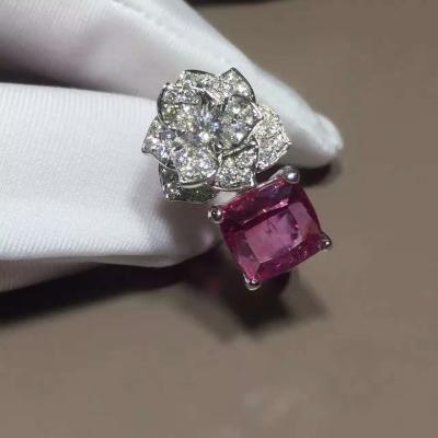 China 18K White Gold Piaget Rose Flower Ring G34UU600 With Cushion - Cut Pink Tourmaline for sale