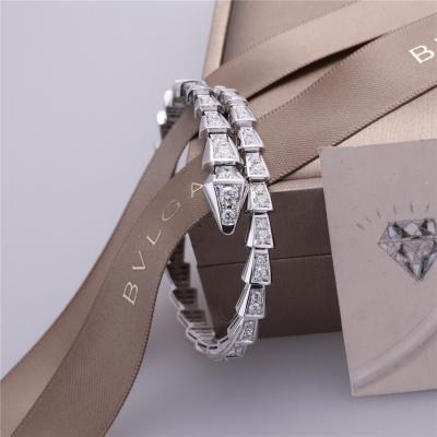 China Italy Romance Serpenti Viper one-coil slim bracelet in 18K white gold set with full pavé diamonds Snake Bangle for sale