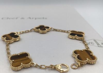 China Vintage Style  5 Motifs 18K Gold Bracelet With Tiger'S Eye Stone / Flower Shape for sale