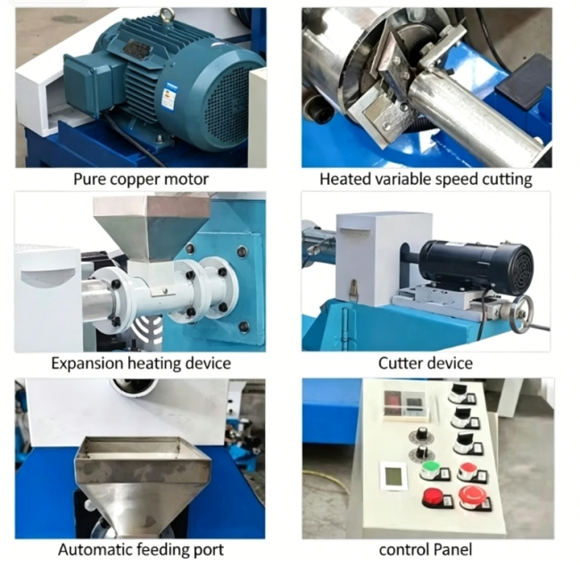 The structure of a single-screw floating fish food pellet making machine