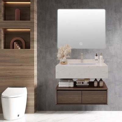 China Thickness 1.6cm Bathroom Vanity Cabinets Walnut Color For Hotel for sale