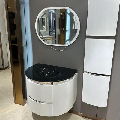 China 70cm PVC Bathroom Cabinets Basin Cabinet With Mirror Glass Sink for sale