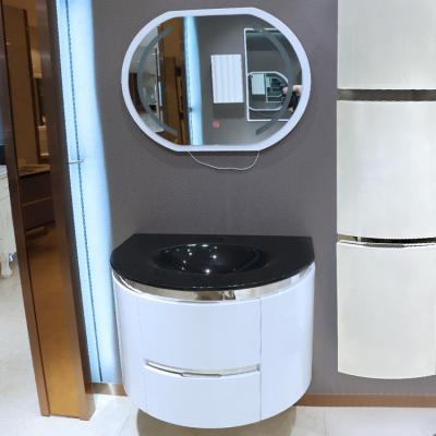 China 70cm PVC White Bathroom Vanity With Drawers And Black Sink for sale