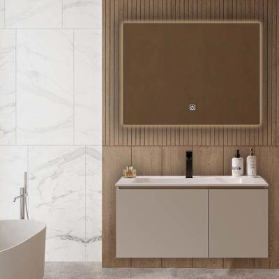 China 80cm Wood Bathroom Vanity 70kg Bathroom Mirror Cabinets With Led Lights for sale