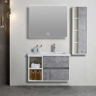 China Light Gray Two Drawer Bathroom Cabinet Solid Wood Wall Mounted for sale