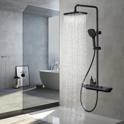 China Shower Set Black Wall Mounted Stainless Steel Rain Shower Set Mixer Faucet for sale