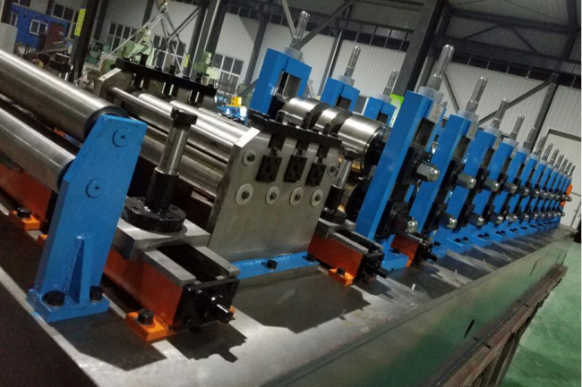 Close-up of tube mill components