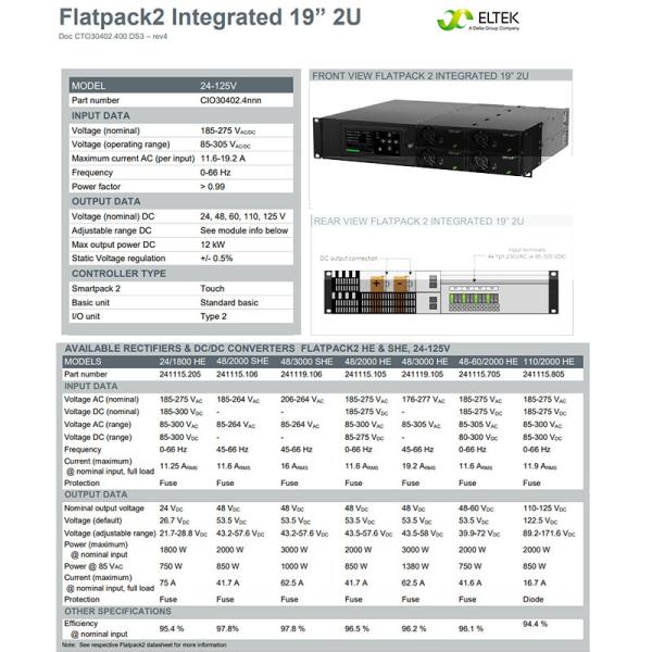 Quality Eltek Rectifier Flatpack2 19inch 2U DC Power Supply System Embedded Integrated for sale