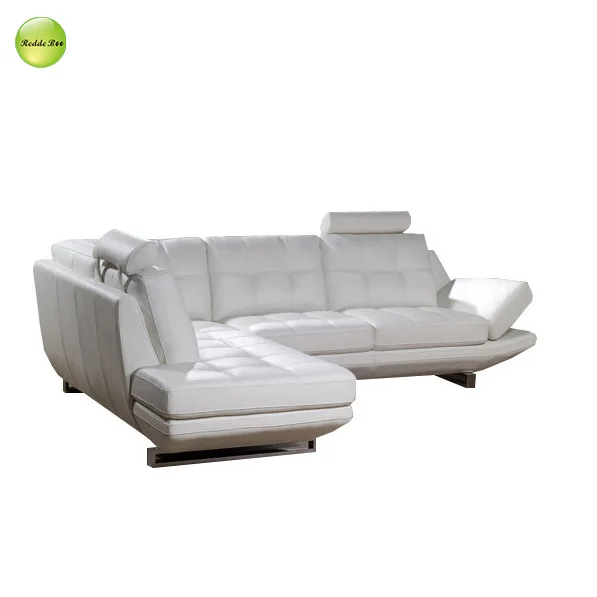 White leather L-shaped sofa front view
