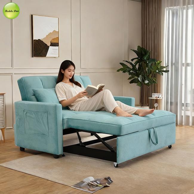 Convertible sofa bed shown in different configurations