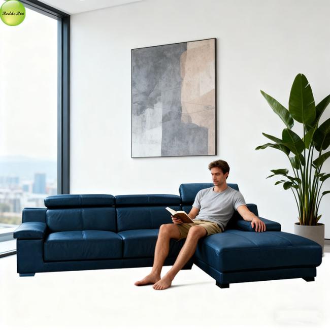 Redde Boo 8032-Purple L-Shaped Leather Sofa - Front View