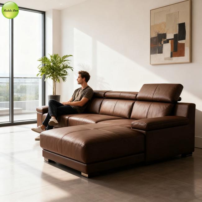 Redde Boo 8032-Purple L-Shaped Leather Sofa - Side View