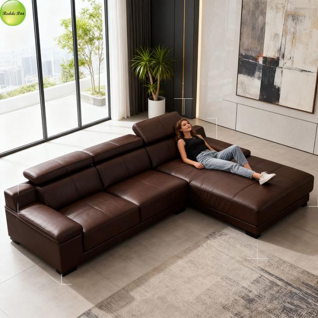 Redde Boo 8032-Purple L-Shaped Leather Sofa - Living Room Setting
