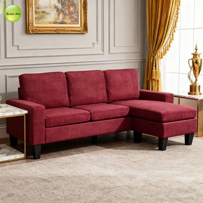 Modern L-shaped lounger in purple leather - front view