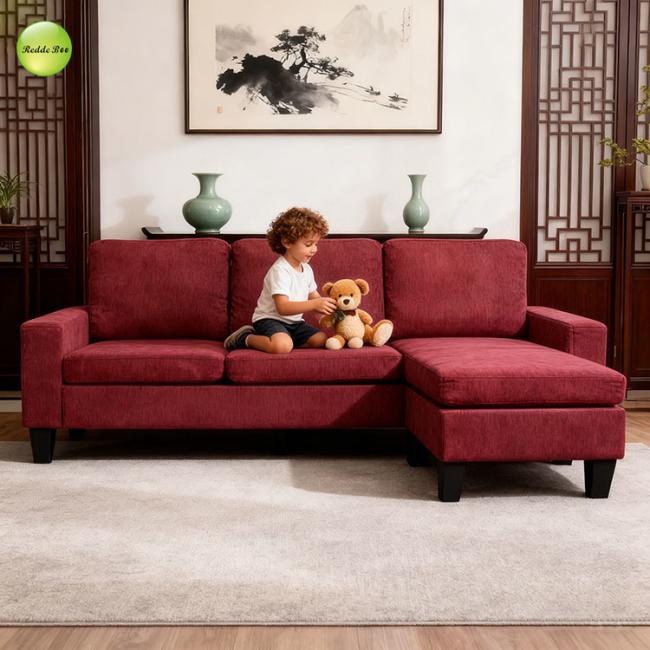 Modern L-shaped lounger in purple leather - side view