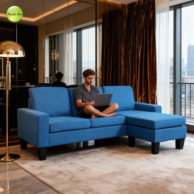 Modern L-shaped lounger in purple leather - reclining feature