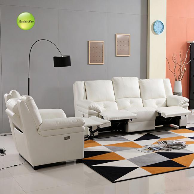 White leather recliner set front view showing smooth upholstery and modern design