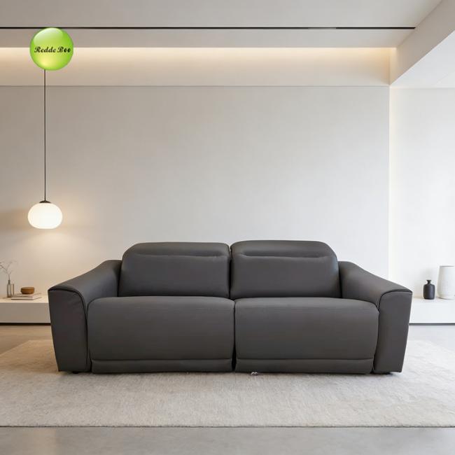 Gray leather recliner suite in different reclining positions