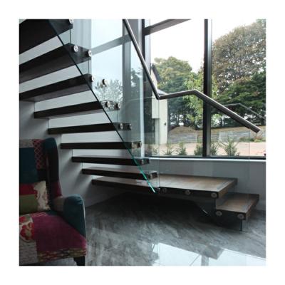 China Steel wood floating staircase white solid wood tread resterant floating stairs for sale
