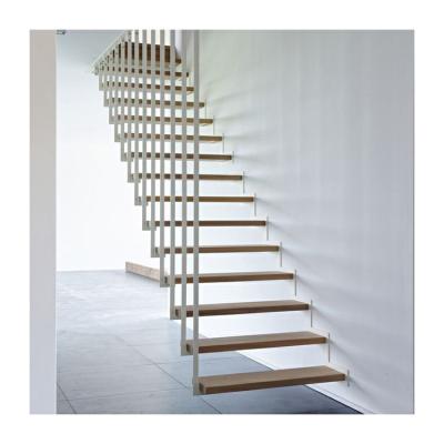 China Straight floating wood staircase wood stair spindles floating staircase designs en venta