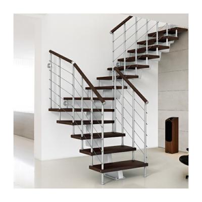 China Factory direct supply solid timber tread close riser stair unique keel straight stairway interior wood stairway for sale