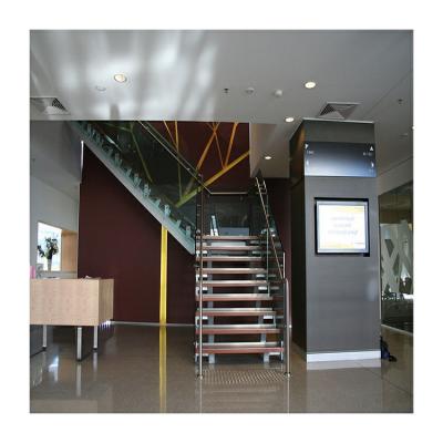 China Decorative Straight Wooden Staircase Glass Treads Straight Stairs for sale