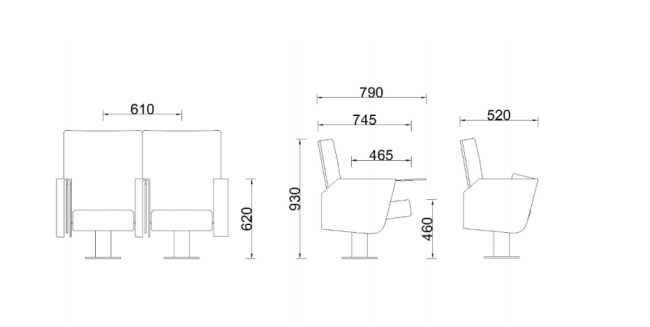 Modern theater seating installation example showing rows of comfortable foldable chairs