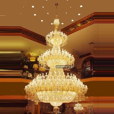 China Width 350cm Classic Crystal Chandeliers Large Gold Chandelier For Hotel Hall for sale