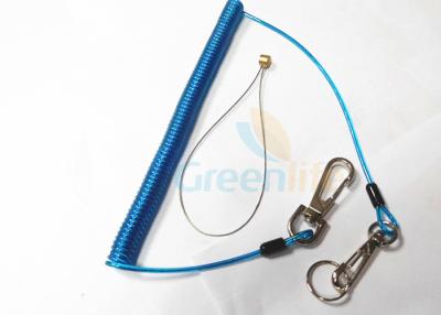 China Stretchy Coiled Key Lanyard Blue Coiled Lanyard Cord With Wire Loop Holder for sale