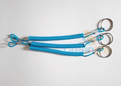 China EVA Stretchable Sky Blue Coiled Key Lanyard With 30 MM Split Ring Attaching for sale