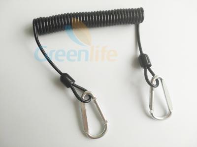 中国 1.5M長い銀製のCarabinersの黒く適用範囲が広いコイル用具の締縄の安全ライン コイル状の締縄ロープ 販売のため