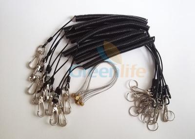China Power Tool Coiled Lanyard Holders Black Steel Cable With Snap Hooks / Wire Loop for sale