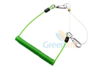 China High Security Green Coil Tool Lanyard PU Coated Cable Tool Customized Length for sale