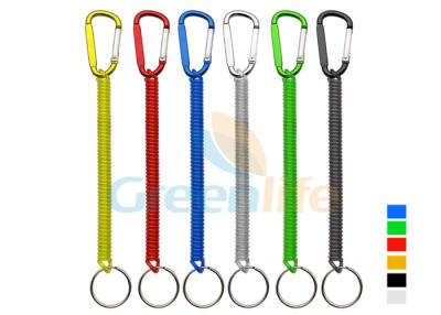 China Plastic Spiral Cord Wire Fishing Tool Holder With Colored Carabiner / Split Ring for sale
