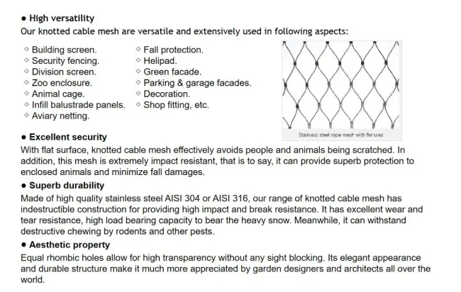 Flexible Stainless Steel Wire Rope Mesh for Aviary Netting