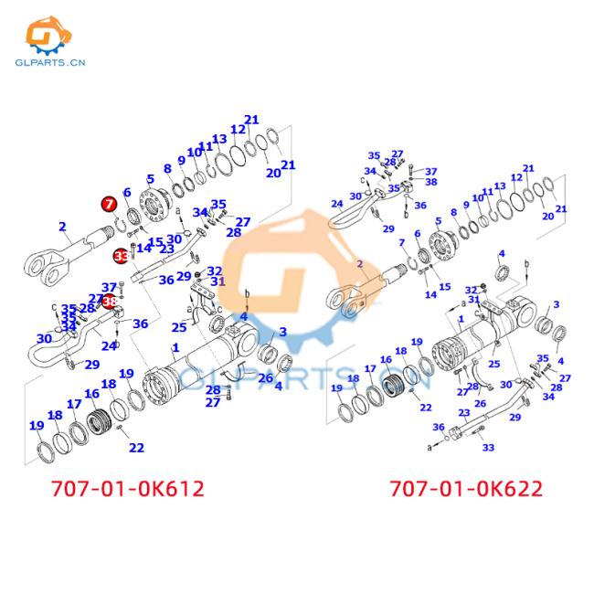 707-01-0K622 707-01-0K612 707-01-0L890 WA470 Hydraulic Lift Bucket Cylinder For Komatsu Wheel Loader