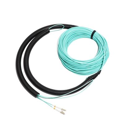 China 40M 2 Core OM3 multimode LC-LC pulling eye Pre-Terminated fibre optic patch cord /pigtail Cable for sale