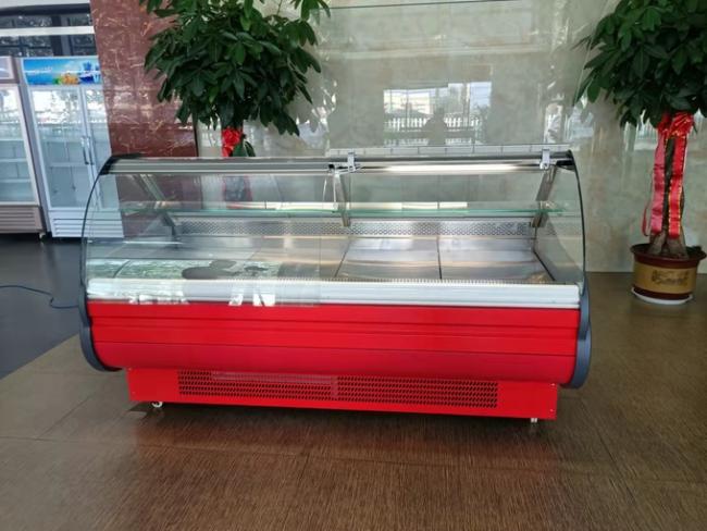 Meat display cabinet stainless steel glass front door flap type Fresh meat cabinet filp door with looker 5