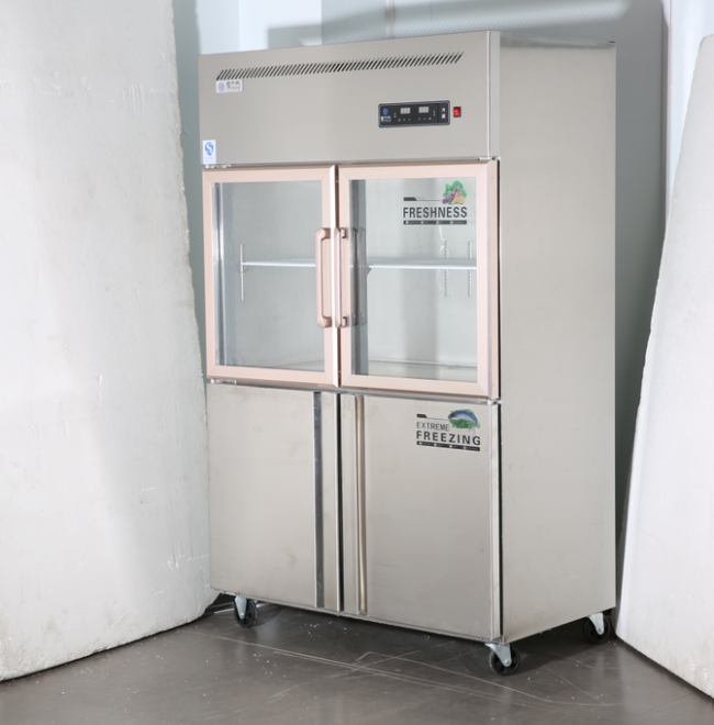 Upper Double Glass Door Stainless Steel Freezer 4 Door Commercial 0