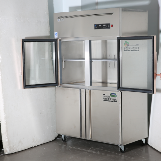 Upper Double Glass Door Stainless Steel Freezer 4 Door Commercial 1
