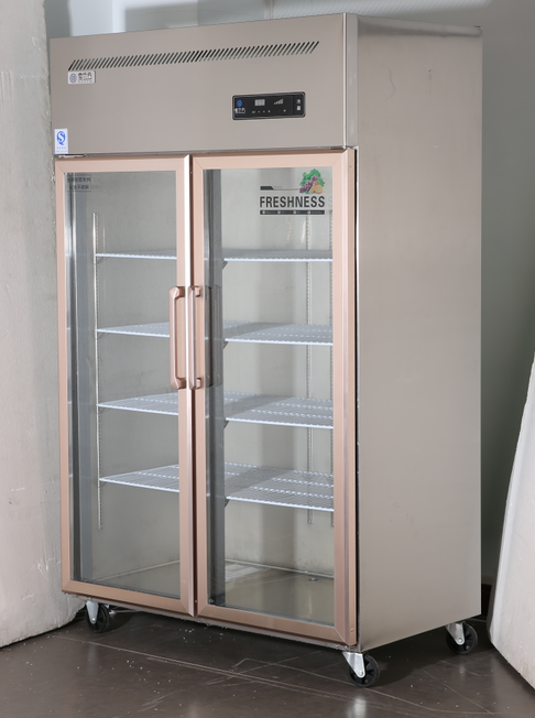 Double door large capacity commercial glass door stainless steel reefer freezer 0