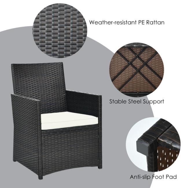 Close-up view of handwoven PE rattan and powder-coated aluminum frame