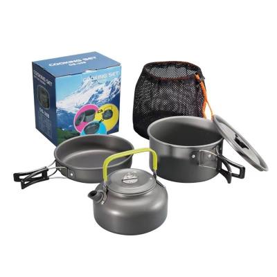 China camping cookware sets outdoor aluminum teapot cook pot frying pan outdoor camping cookware mess kit for sale