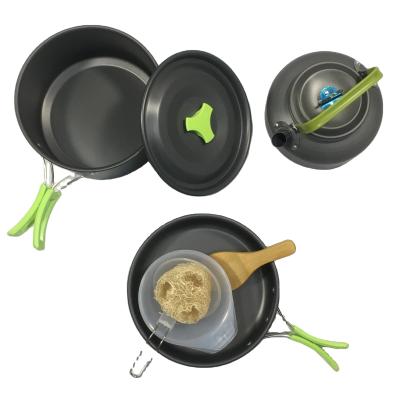 China Lightweight and Compact Outdoor Camping Cookware Set Includes 7 Pieces for Cooking for sale
