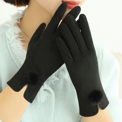 China Black Women Winter Warm Woolen Hand Gloves Touch Screen Sensitive Mittens for sale