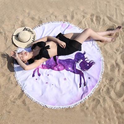 China 59 Inch Oversized Microfiber Beach Towel Round Blanket With Tassel for sale